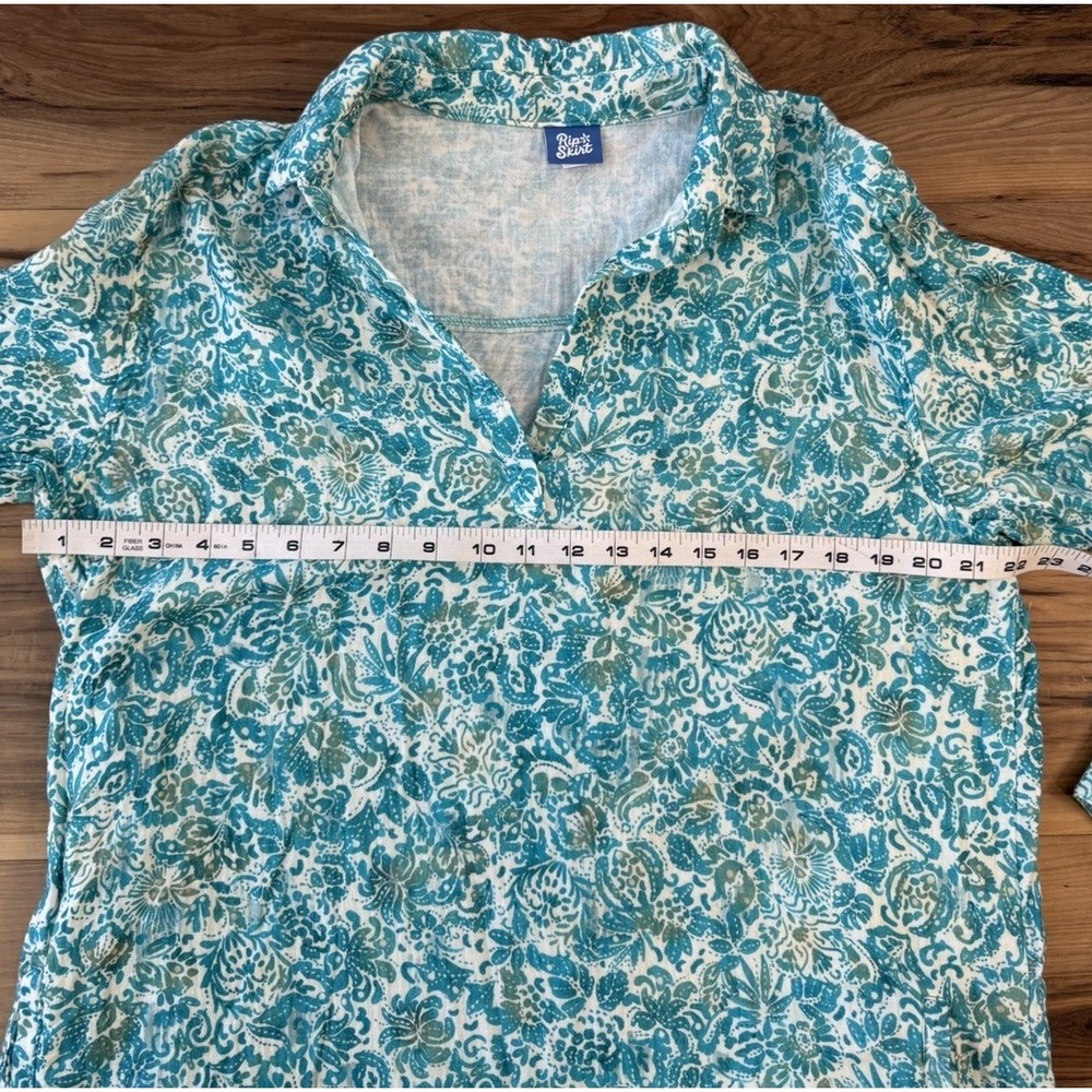 RipSkirt Cotton Shirt Dress Cover Up Teal White Floral Print Pockets Large - Picture 5 of 11